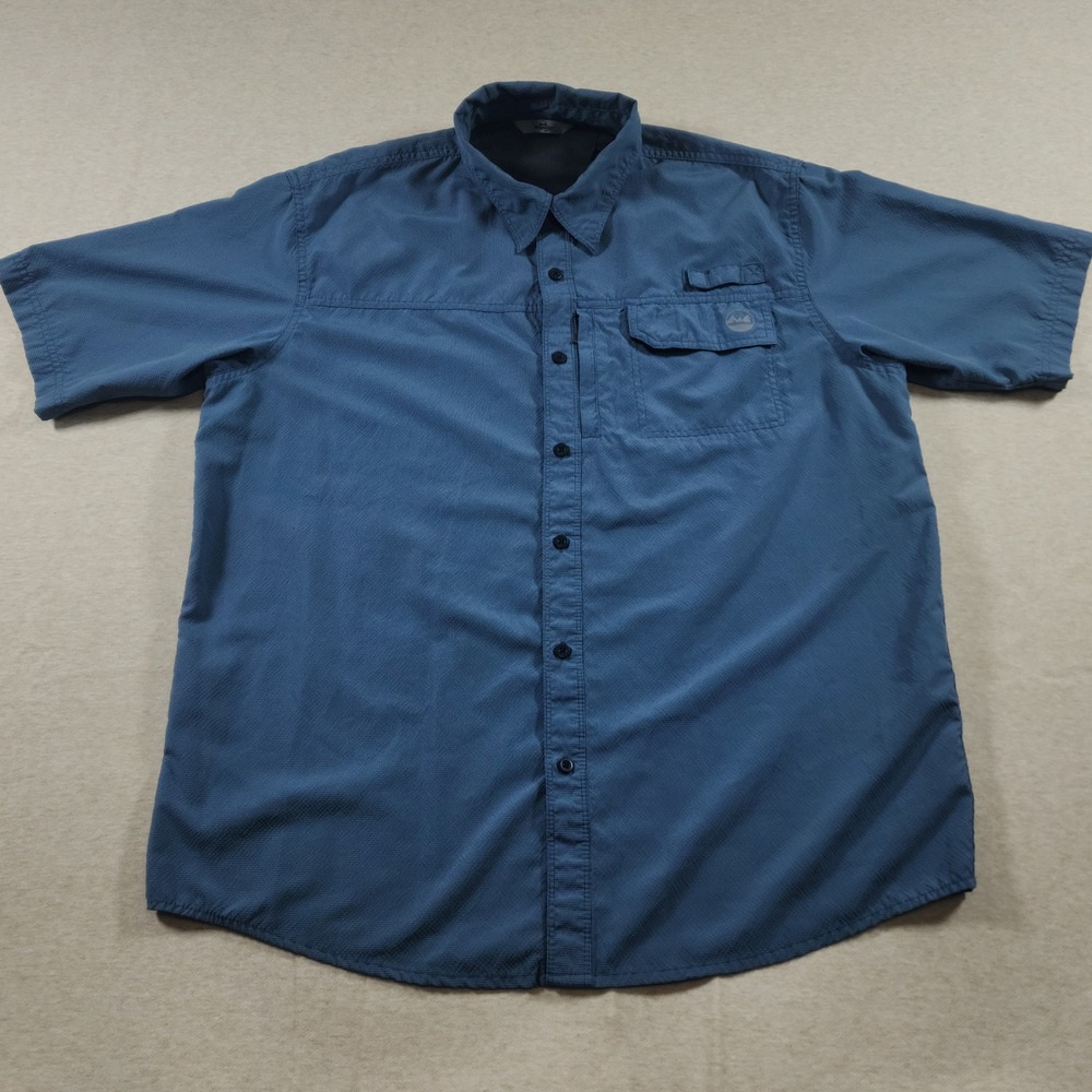 Wrangler Shirt Men Large Blue Short Sleeve Button Utility Outdoor Hiking Fishing